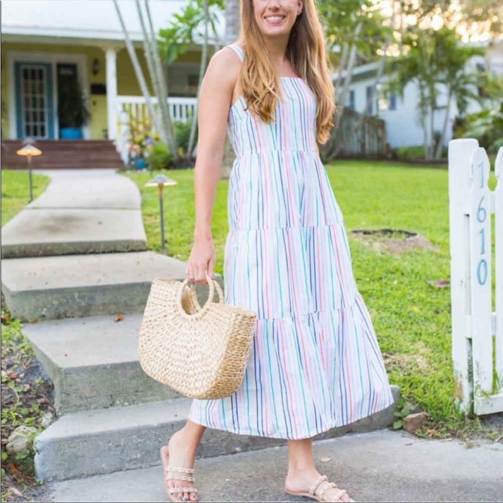 J.crew tiered cotton maxi dress in rainbow stripe nwt